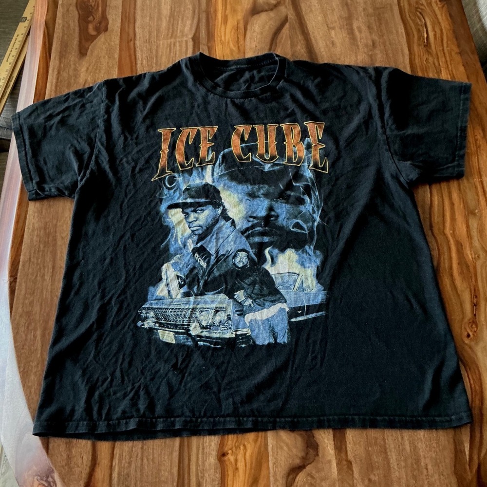 Ice Cube Mens Black Graphic T-Shirt Rap Hip Hop Police Car Distressed XL 2XL